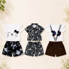 Cat Face, Tropical Leaf & Racing Car Shorts Set ( Pack of Three )