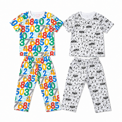 Girls Numbers print & Girls Cartoon Print 2 Piece Cotton set (Pack of 2)