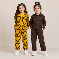 Brown Full slvess Bouble Poket + V Neck Yellow Heart (Pack of 2)
