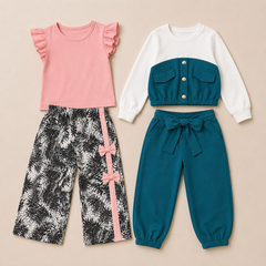ZInk Blush Belle Poket + Pink shirt with riboon style pajama (Pack of 2)