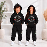 C2 Black Hoodie Frount printed style kids suit for winter