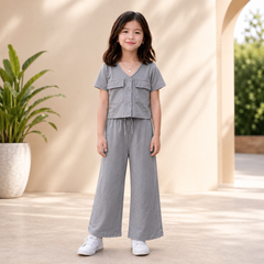 GREY DOUBLE POKET SHIRT KIDS WEAR