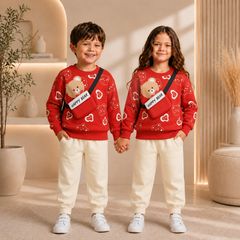RED HAPPY BEAR KIDS WINTER PANEL TRACKSUIT