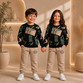 Black text Design Printed Kids Suit For Winter