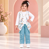 Blue Girls Winter Fleece Suit Premium Floral Style Ages 1–6 Years