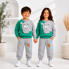 GREEN & GRAY POOH KIDS WINTER PANEL TRACKSUIT