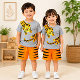 YELLOW TIGER PRINTED SHORT SLEEVE KIDS WEAR