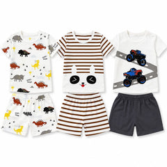 Pack of 3 Summer Cotton T-Shirt & Shorts Set (2–3 Years) | Dinosaur, Bear & Monster Truck Prints ( Pack of Three )