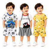 Blue Monster Truck , Panda Print , Yellow Graphic Print Shorts Set ( Pack of three )