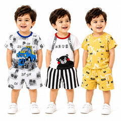 Blue Monster Truck , Panda Print , Yellow Graphic Print Shorts Set ( Pack of three )