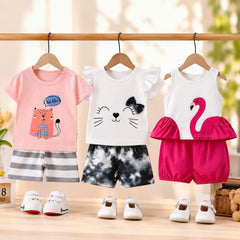Pack of 3 Girls Summer Co-Ord Set – Cute Cotton T-Shirt & Shorts Outfit (1–5 Years) ( Pack of three )