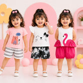Pack of 3 Girls Summer Co-Ord Set – Cute Cotton T-Shirt & Shorts Outfit (1–5 Years) ( Pack of three )