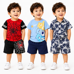 Spider Web, Care Bears & Tropical Leaf Print Summer Co-Ord Set ( Pack of 3 )