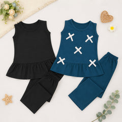 Classic Black & Cross Print Kids Outfit (Pack of 2)