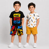 Black Make Today Great+Yellow Mini Leaf Short Set (Pack of 2)