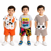 Palm Tree, Make Today Great & Bear Boys Summer Casual T-Shirt & Shorts Set – Pack of 3