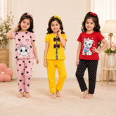 Kitty, Bow & Heart Print Girls Co-Ord Set – Pack of Three