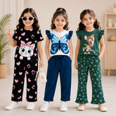 Kitty, Butterfly & Deer Print Girls Co-Ord Set – Pack of Three