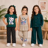 Kitty, Bunny & Button Style Girls Co-Ord Set – Pack of Three