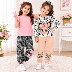 Minnie mouse  & Pink Flutter Sleeve Top with Leaf Print Trouser Pack of two