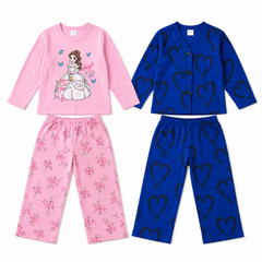 V Neck Blue Heart + Pink Princess Girl  (Pack of 2)