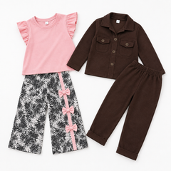 Choclate Brown Full Slevess +Pink Short Shirt With Riboon Style Pjama (Pack of 2)