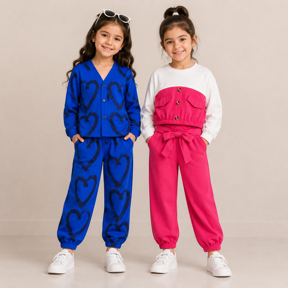 Blue V Neck  Herat + Pink Blush Belle Poket Style  (Pack of 2)