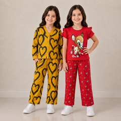 Yellow V Neck  Herat + Maroon Cute Girl  (Pack of 2)
