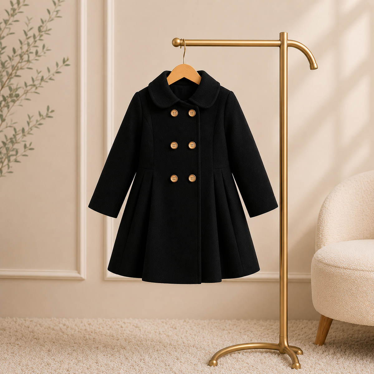 Black Wastern Style Button Kids Fleece Coat