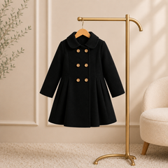 Black Wastern Style Button Kids Fleece Coat