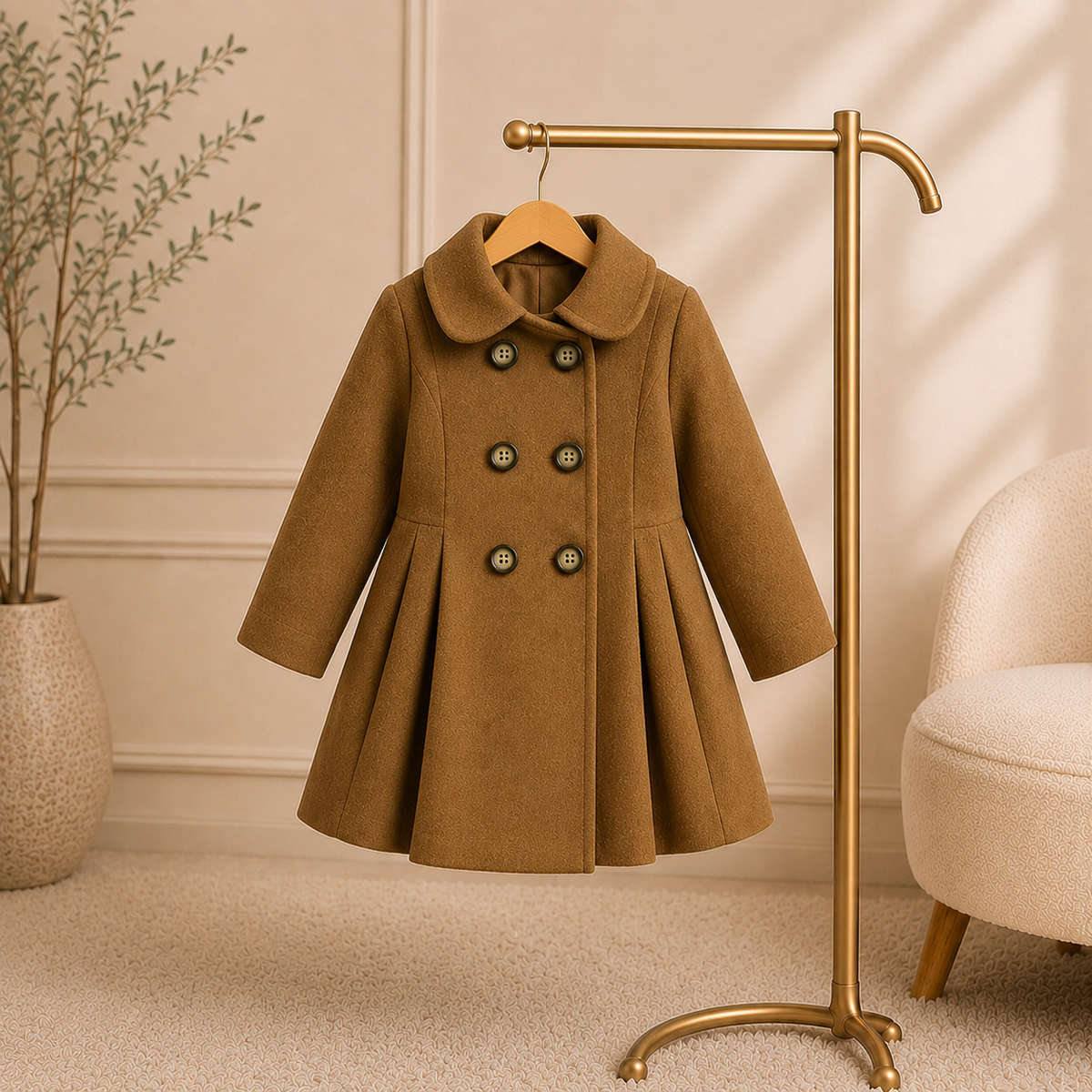 Brown Wastern Style Button Kids Fleece Coat