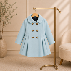 Mint Blue Wastern Style Button Kids Fleece Coat