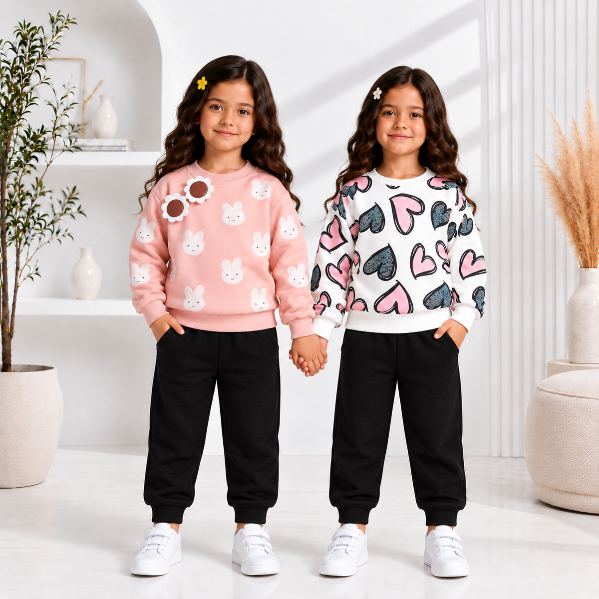 Love Pop Heart Girls Set+ PEACH BEAR Girls Set (PACK OFF TWO)