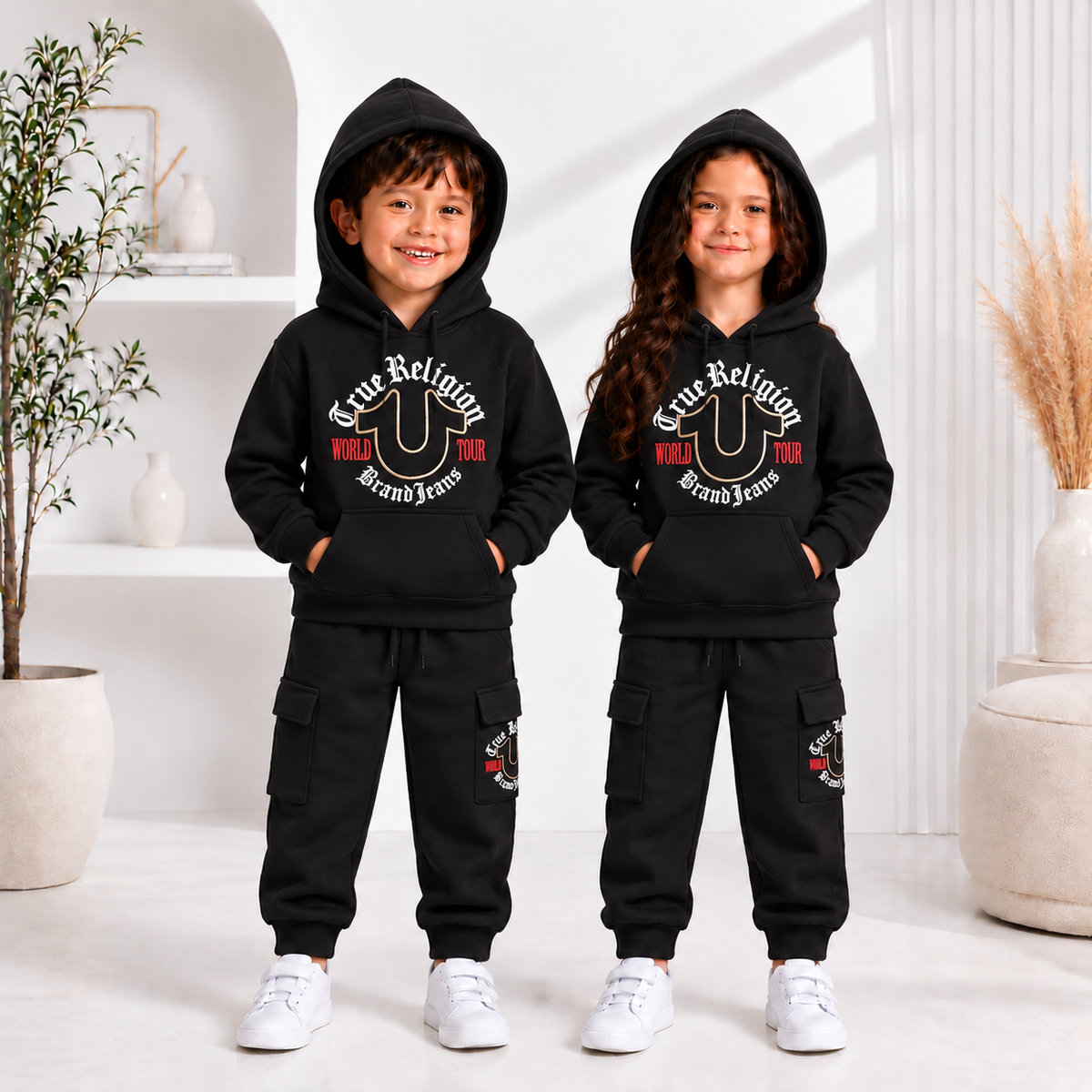 C2 Black Hoodie Frount printed style kids suit for winter
