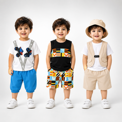 Monster Truck, Geometric & Safari Adventure Boys Summer Co-Ord Set (Pack of 3)