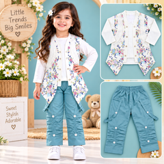 Blue Girls Winter Fleece Suit Premium Floral Style Ages 1–6 Years