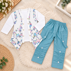 Blue Girls Winter Fleece Suit Premium Floral Style Ages 1–6 Years