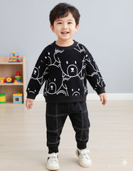 Black Bear Face printed kids suit for winter