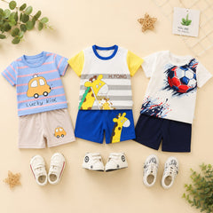 Lucky Car, Giraffe &amp; Football Print T-Shirt with Shorts (Pack of 3)