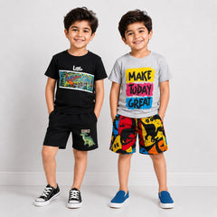 Grey Make Today Great + Black Dino  Short Set  (Pack of 2)