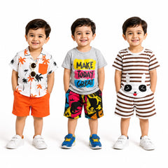 Palm Tree, Make Today Great & Bear Boys Summer Casual T-Shirt & Shorts Set – Pack of 3