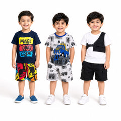 Make Today Great, Car & Cargo Boys Summer Printed T-Shirt & Shorts Set – Pack of 3