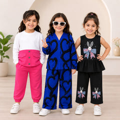 Heart Print, Bunny & Floral Girls Co-Ord Set – Pack of Three