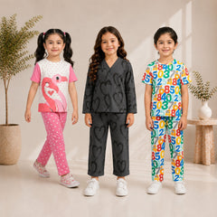 Flamingo, Heart & Colorful Numbers Girls’ Co-Ord Set – Pack of 3
